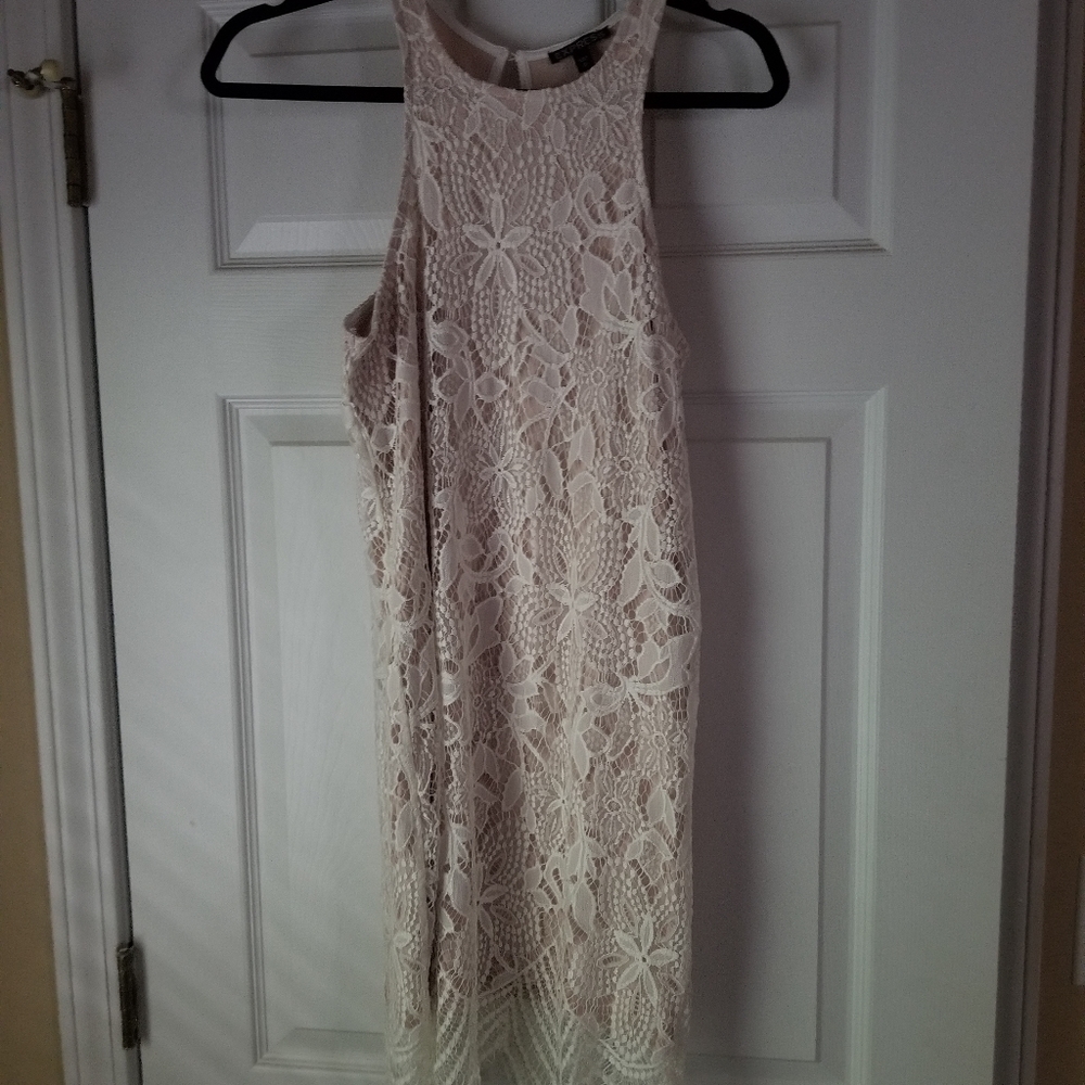 High neck white lace dress